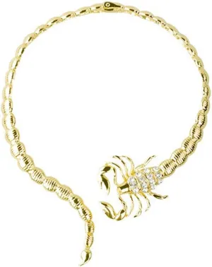 Gold Sexy Scorpion Snak Statement Collar Necklace Bar Design Crystal Chunky Collar Necklace for Women Fashion Costume Jewelry Bib Choker Chain Open Adjustable