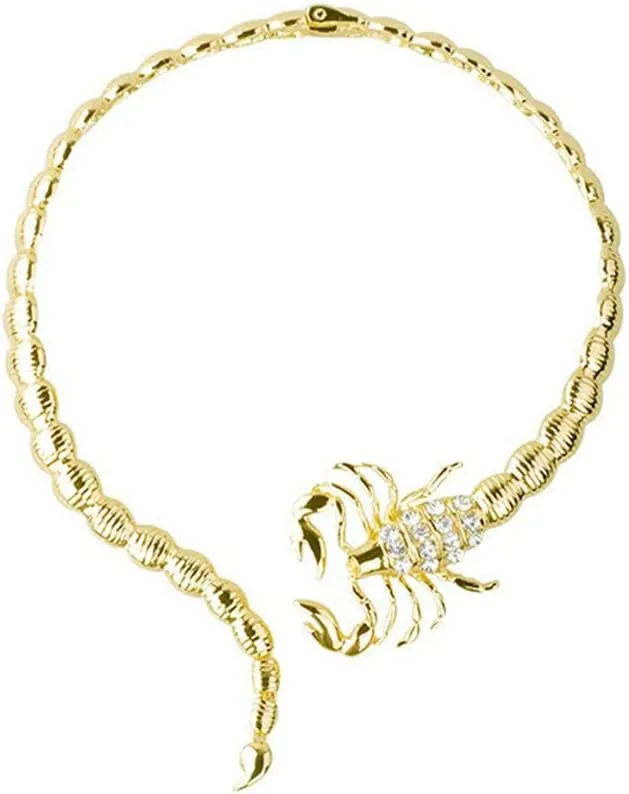 Gold Sexy Scorpion Snak Statement Collar Necklace Bar Design Crystal Chunky Collar Necklace for Women Fashion Costume Jewelry Bib Choker Chain Open Adjustable