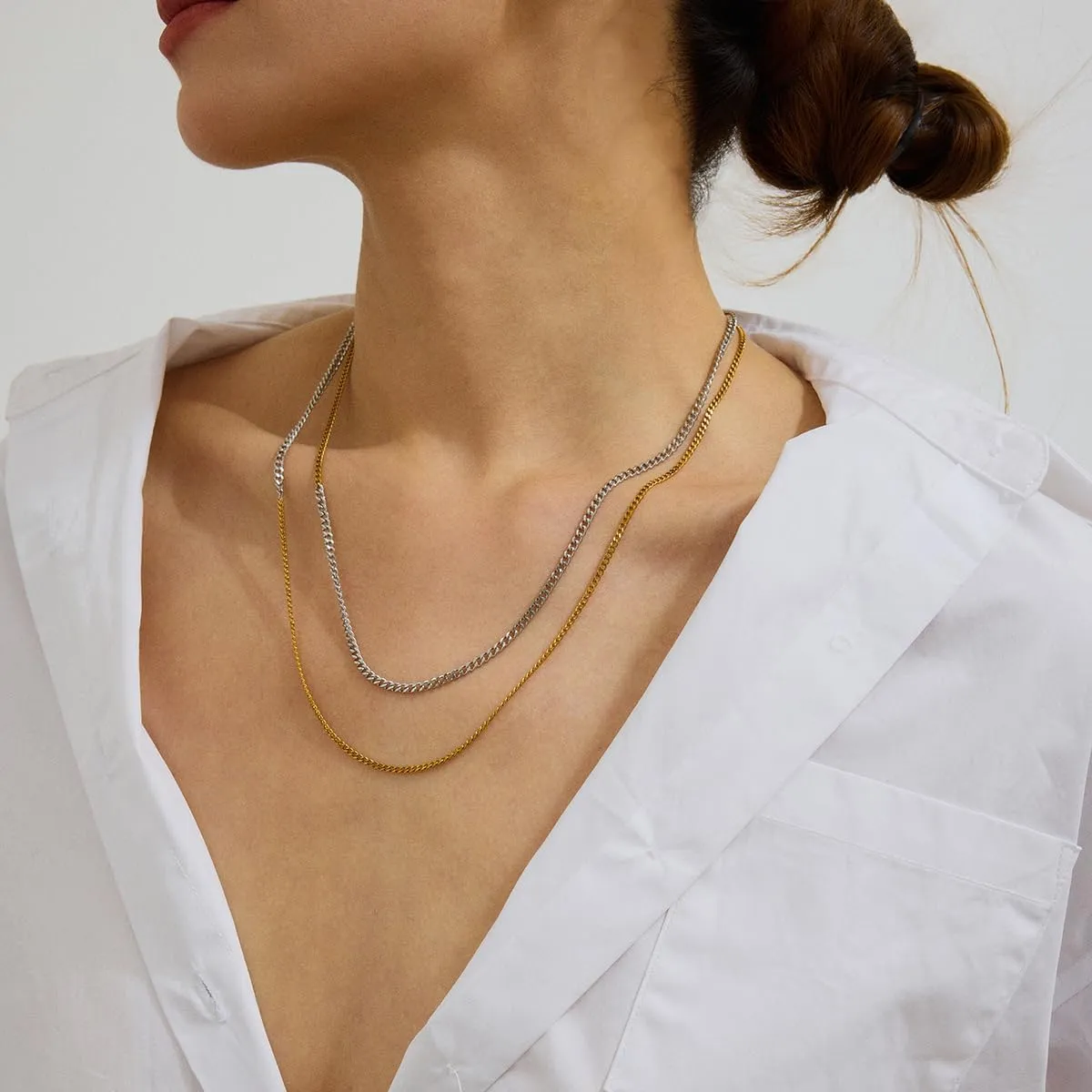 Gold Silver Chain Layered Necklaces for Women 18K Plated Dainty Chain Necklace Bead Box Cuban Paperclip Link Chain Choker Necklace Set Trendy Jewelry Gift for Women