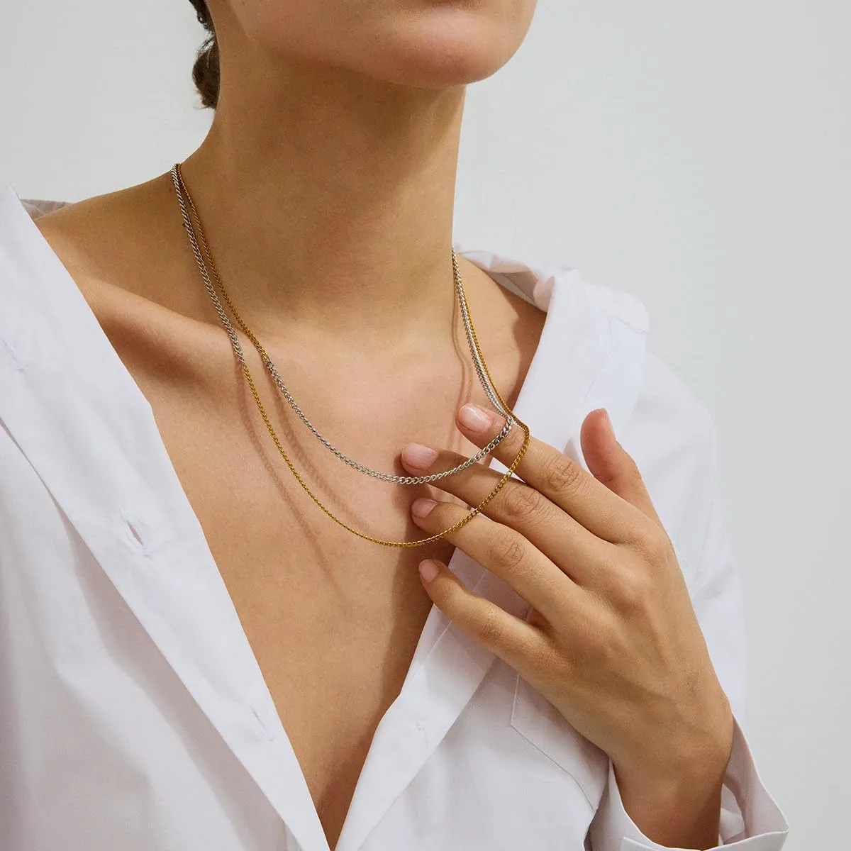 Gold Silver Chain Layered Necklaces for Women 18K Plated Dainty Chain Necklace Bead Box Cuban Paperclip Link Chain Choker Necklace Set Trendy Jewelry Gift for Women