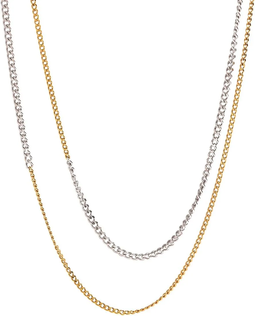 Gold Silver Chain Layered Necklaces for Women 18K Plated Dainty Chain Necklace Bead Box Cuban Paperclip Link Chain Choker Necklace Set Trendy Jewelry Gift for Women