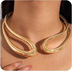 Gold Silver Chunky Choker Necklace For Women Waterdrop Choker Collar Necklace Bold Statement Necklaces Spring Hinged Open Necklaces Trendy Jewelry