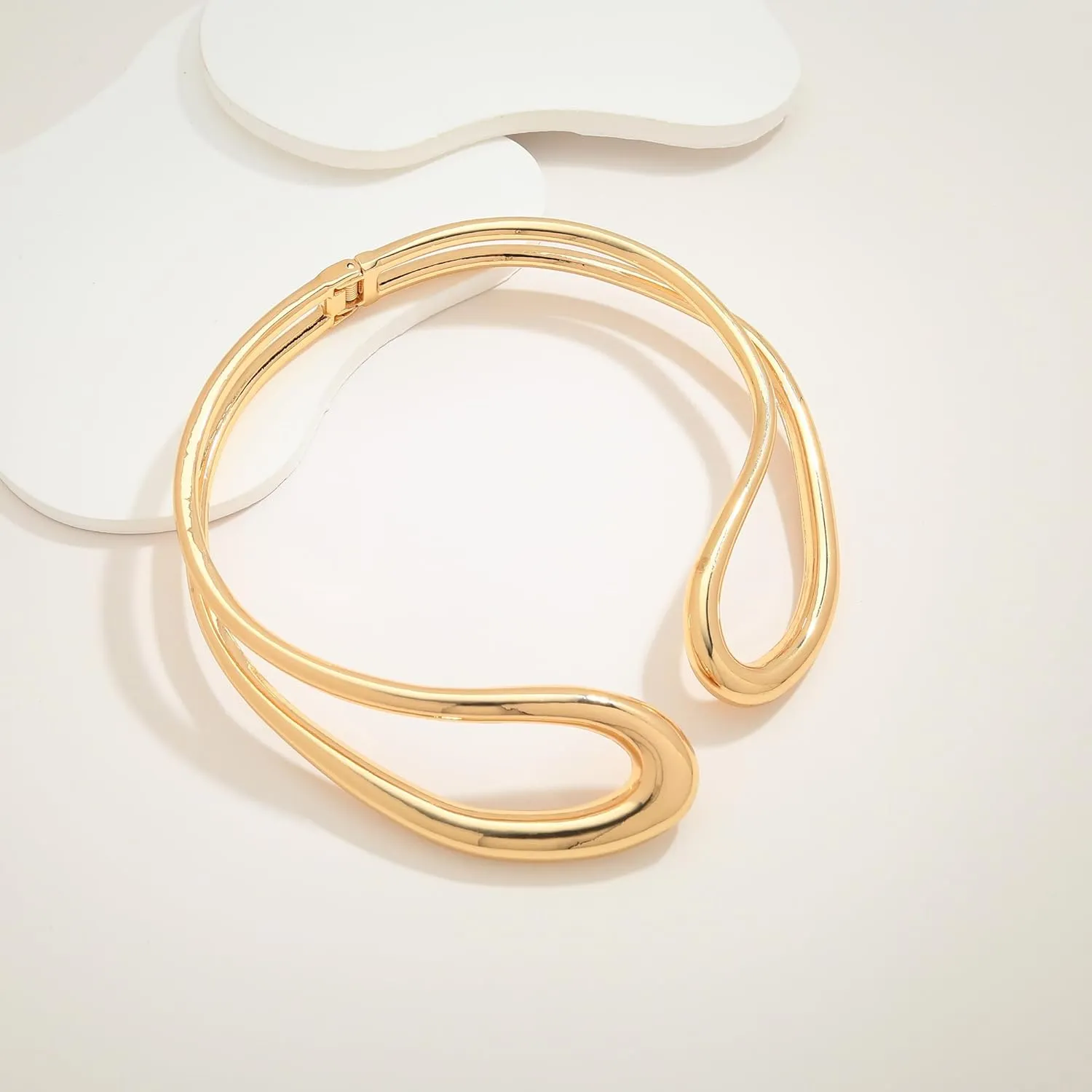 Gold Silver Chunky Choker Necklace For Women Waterdrop Choker Collar Necklace Bold Statement Necklaces Spring Hinged Open Necklaces Trendy Jewelry