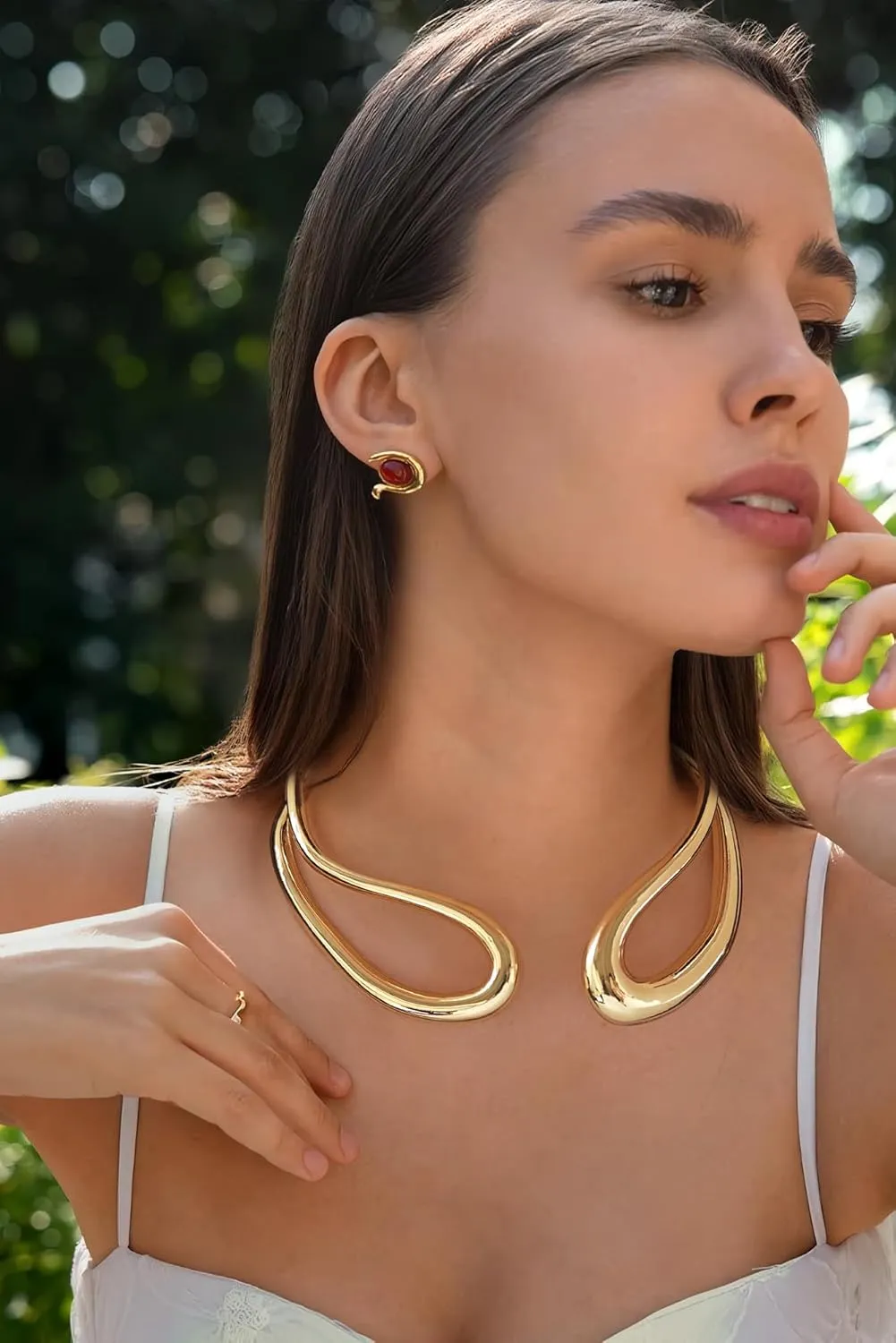 Gold Silver Chunky Choker Necklace For Women Waterdrop Choker Collar Necklace Bold Statement Necklaces Spring Hinged Open Necklaces Trendy Jewelry