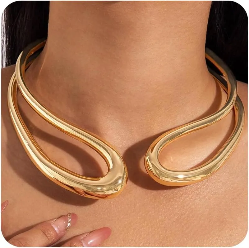 Gold Silver Chunky Choker Necklace For Women Waterdrop Choker Collar Necklace Bold Statement Necklaces Spring Hinged Open Necklaces Trendy Jewelry