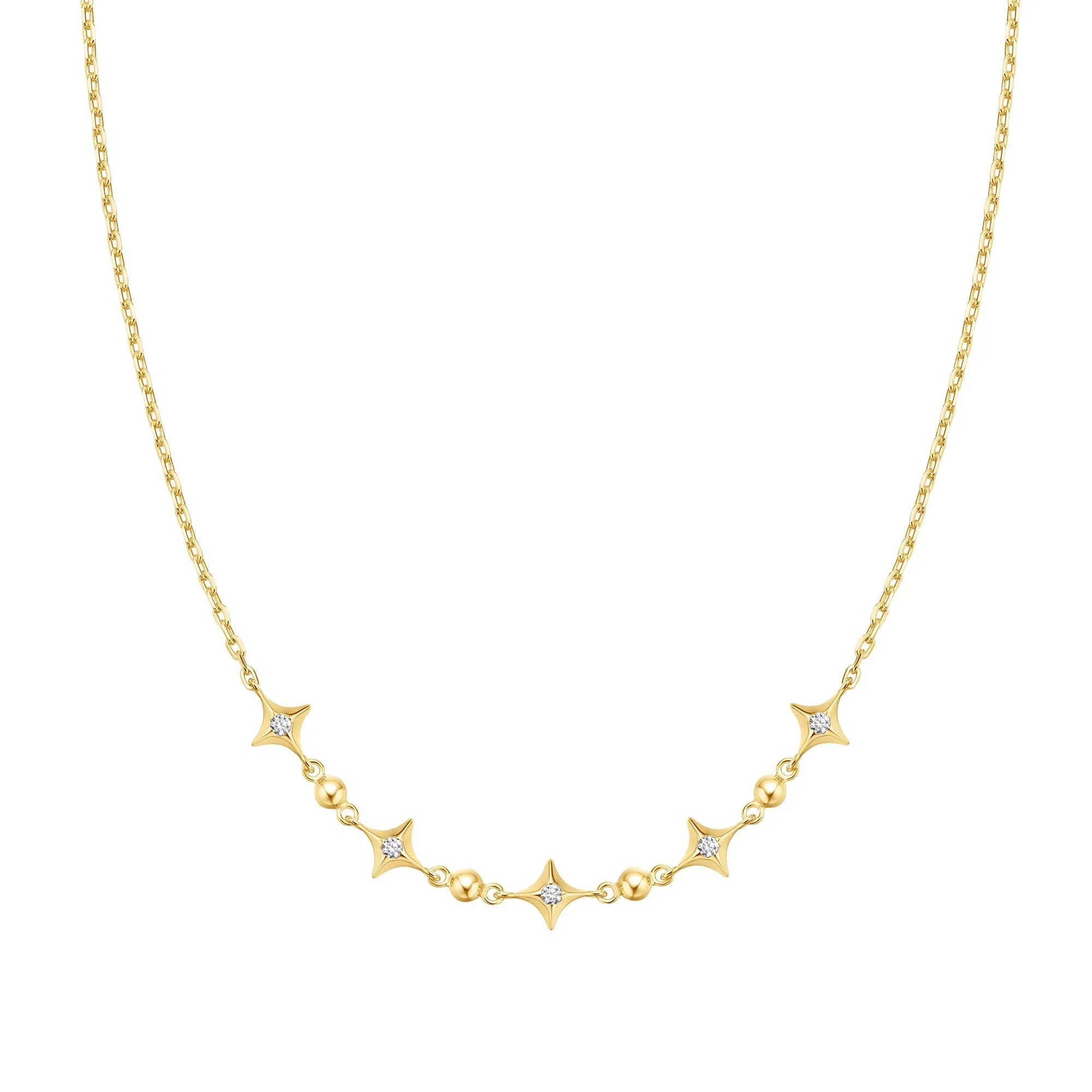 Gold Sparkling Star Station Necklace