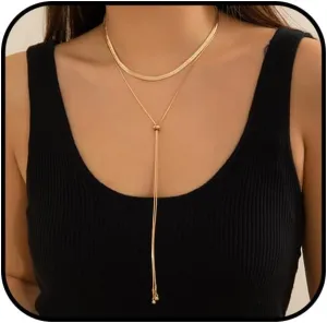 Gold Statement Lariat Necklace for Women Layered Choker Tassel Necklace Long Thick Snake Chain Statement Necklaces Trendy Dainty Triangle Pendant Necklaces Jewelry Accessories