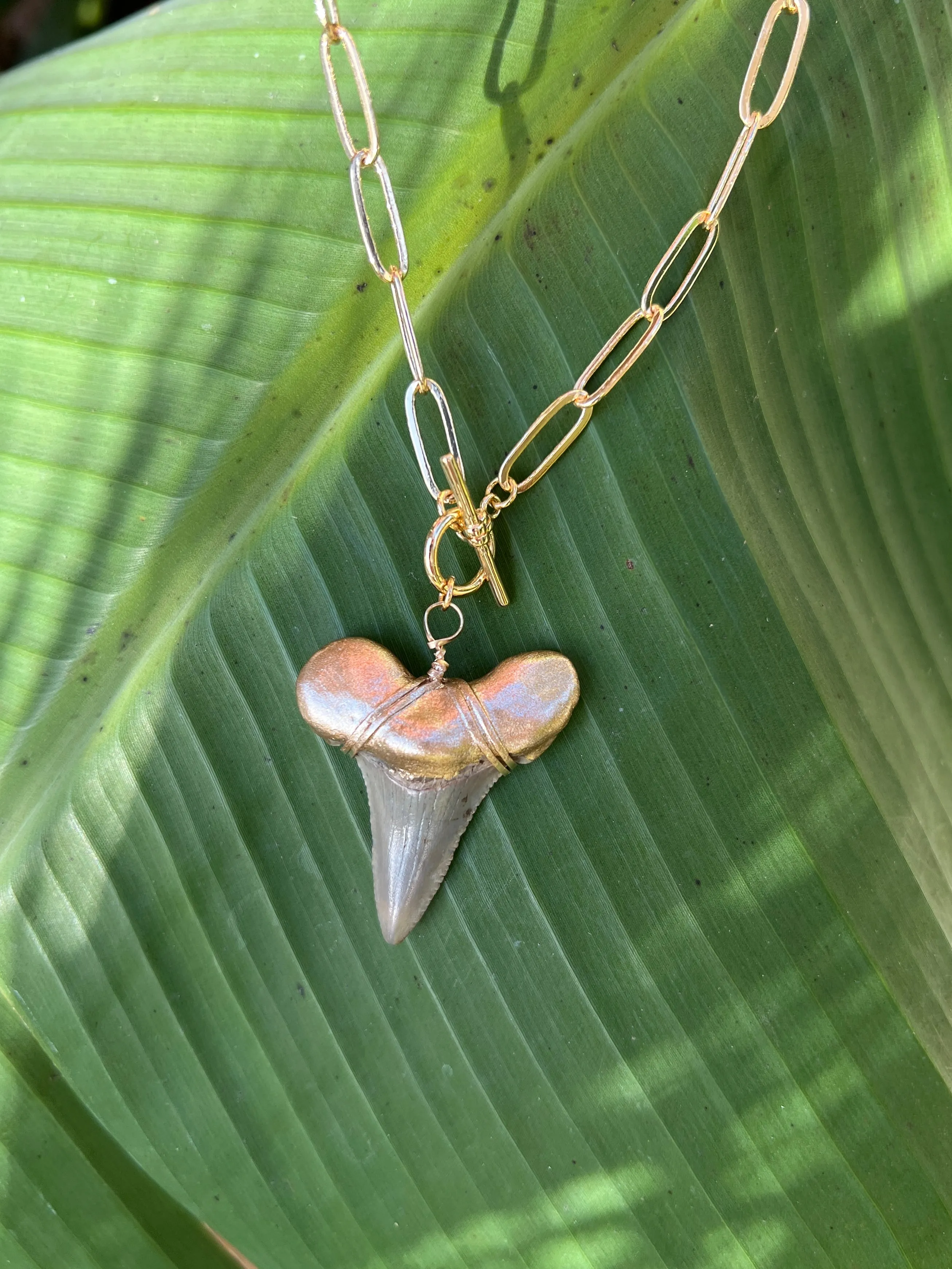 Gold-Tip Large Shark Tooth Chunky Chain Necklace