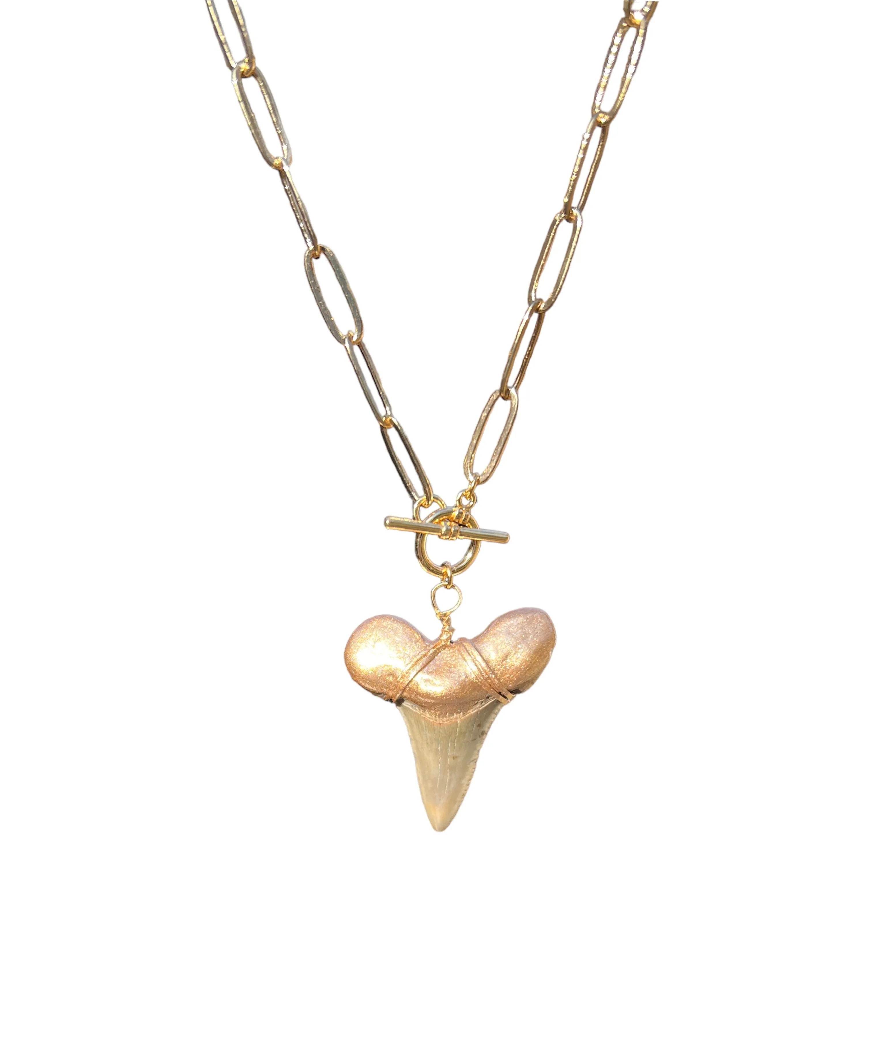 Gold-Tip Large Shark Tooth Chunky Chain Necklace