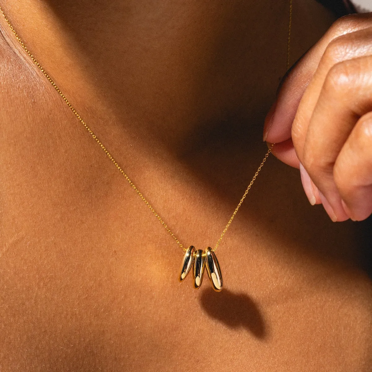 Gold Triple Puffy Oval Necklace