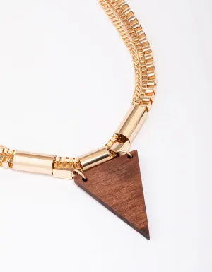 Gold Wooden Triangular Statement Necklace