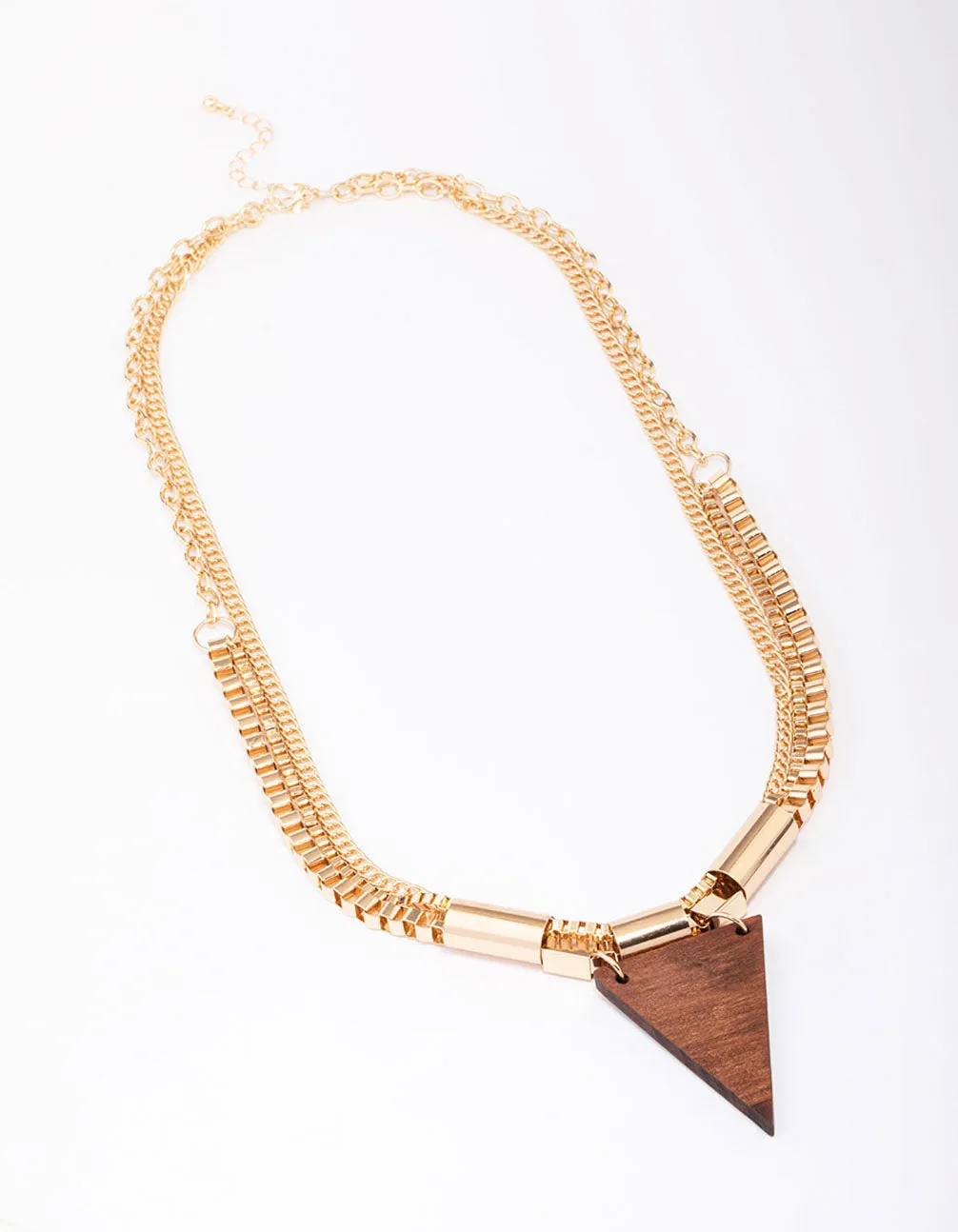 Gold Wooden Triangular Statement Necklace