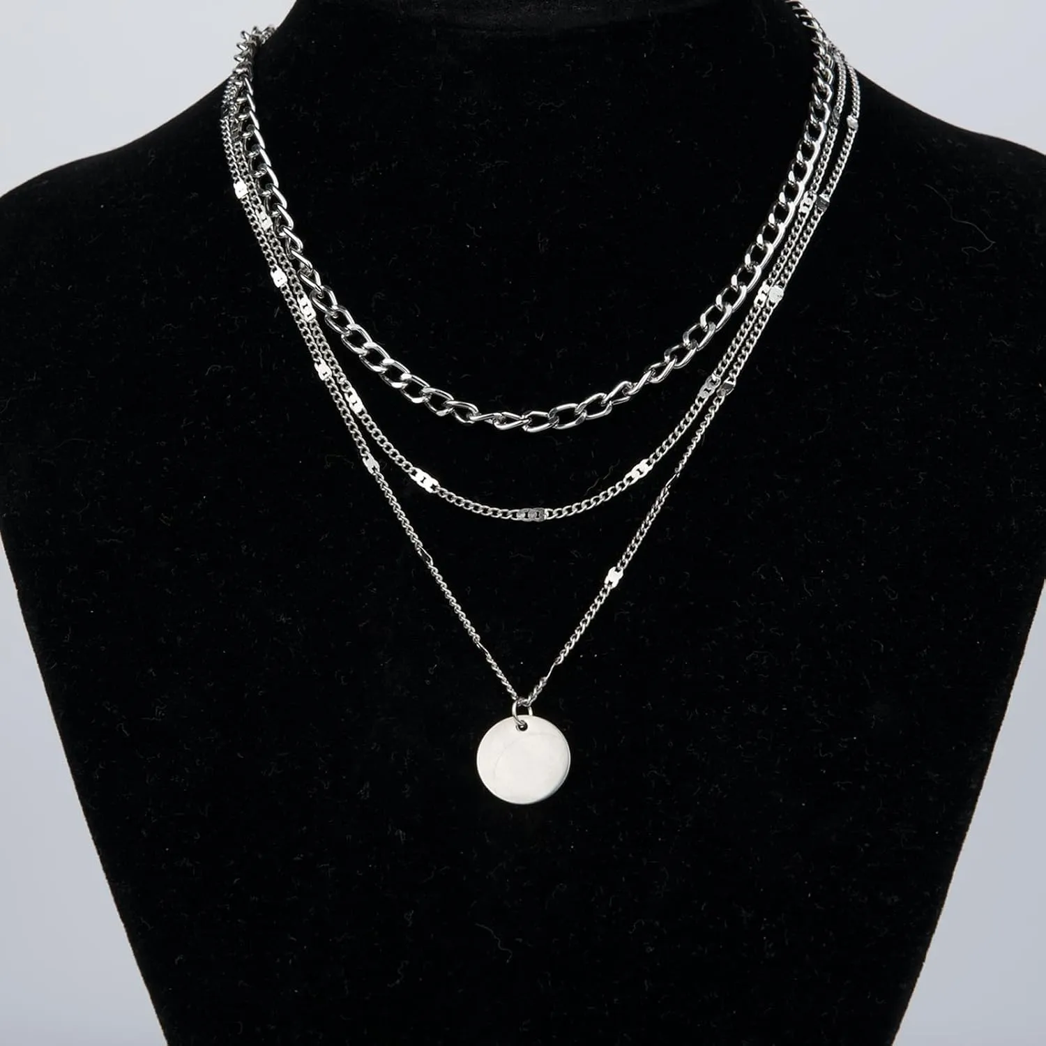 Gold&Silver Necklaces for Women Stackable Trendy Choker Chain Sets Hoop Disc Pendant Necklaces Fashion Jewelry Gift for Women
