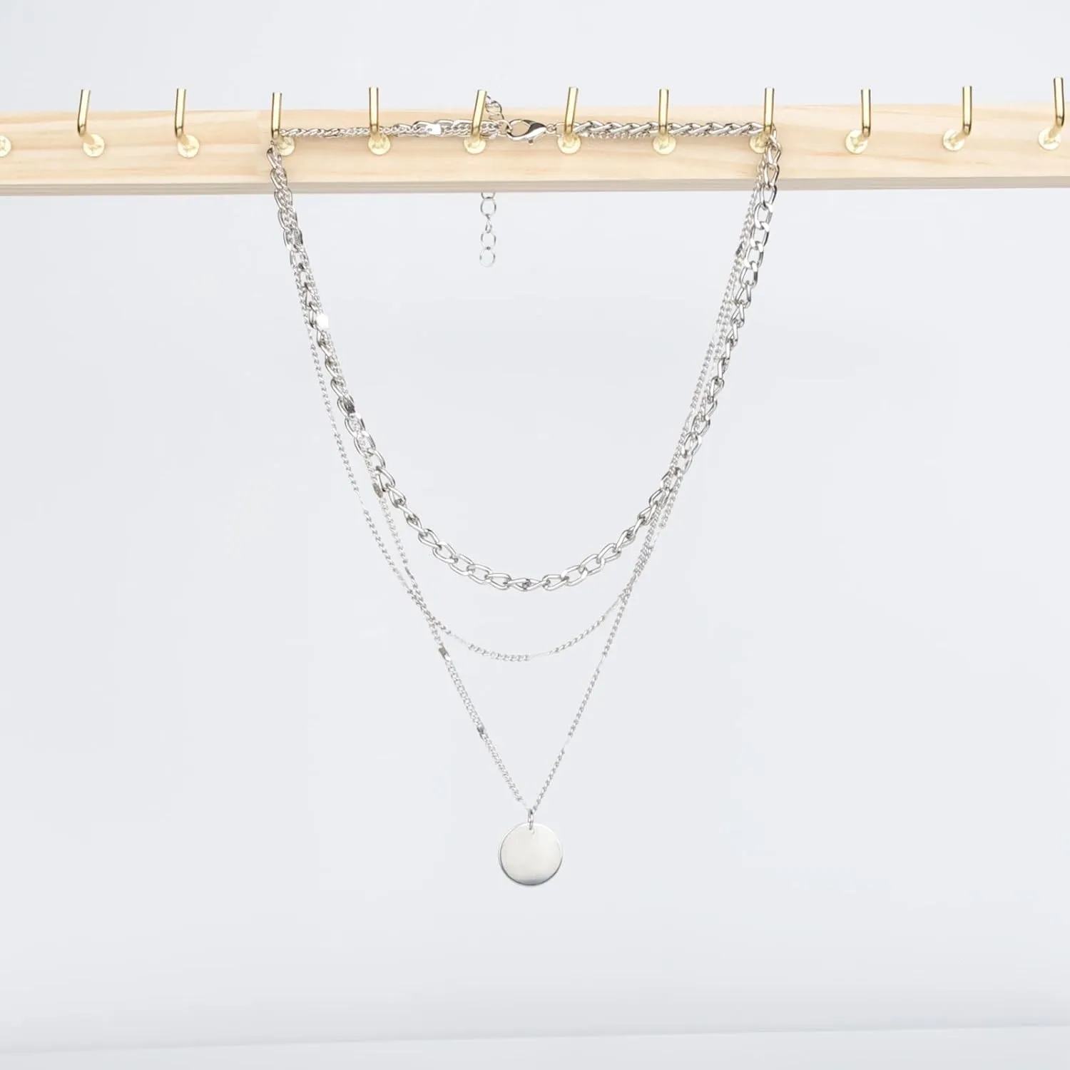 Gold&Silver Necklaces for Women Stackable Trendy Choker Chain Sets Hoop Disc Pendant Necklaces Fashion Jewelry Gift for Women