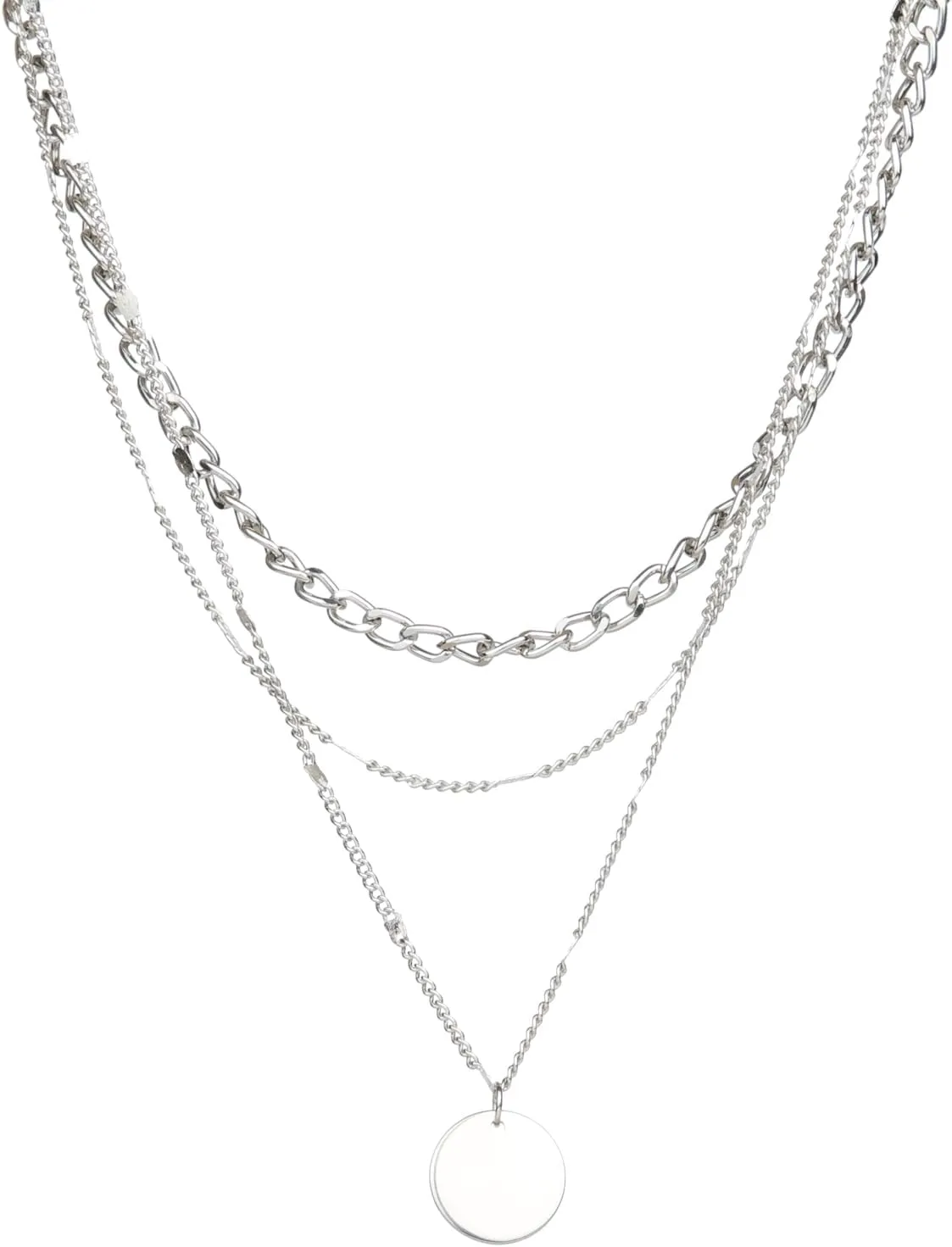 Gold&Silver Necklaces for Women Stackable Trendy Choker Chain Sets Hoop Disc Pendant Necklaces Fashion Jewelry Gift for Women