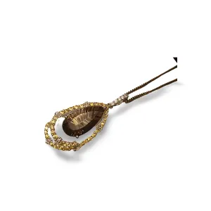Gorgeous 14K White Gold Citrine Smokey Topaz Diamond Drop Pendant Slide