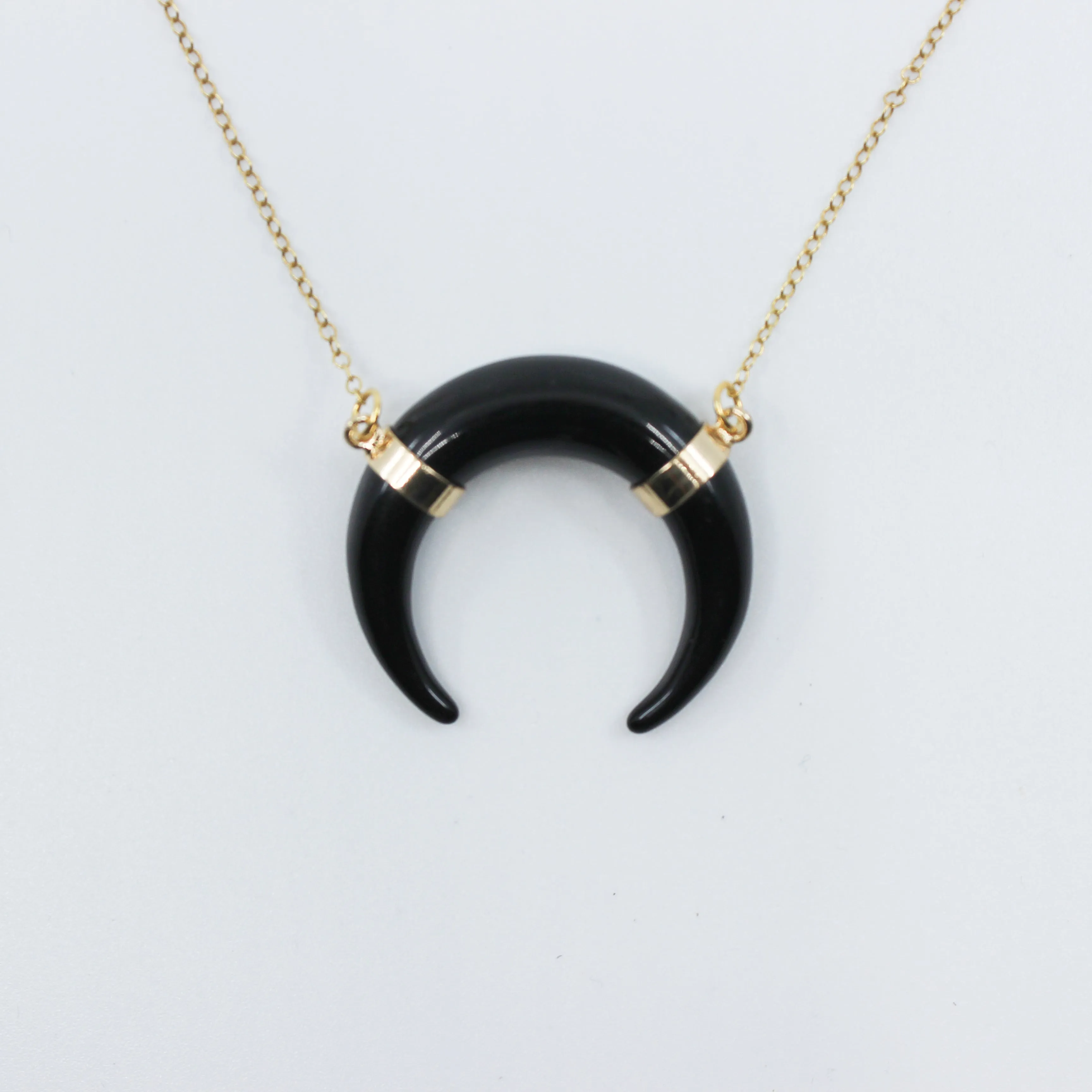 Grab Life by the Horn // Black or White Crescent Horn Necklace, Gold Filled Chain // BH-N003