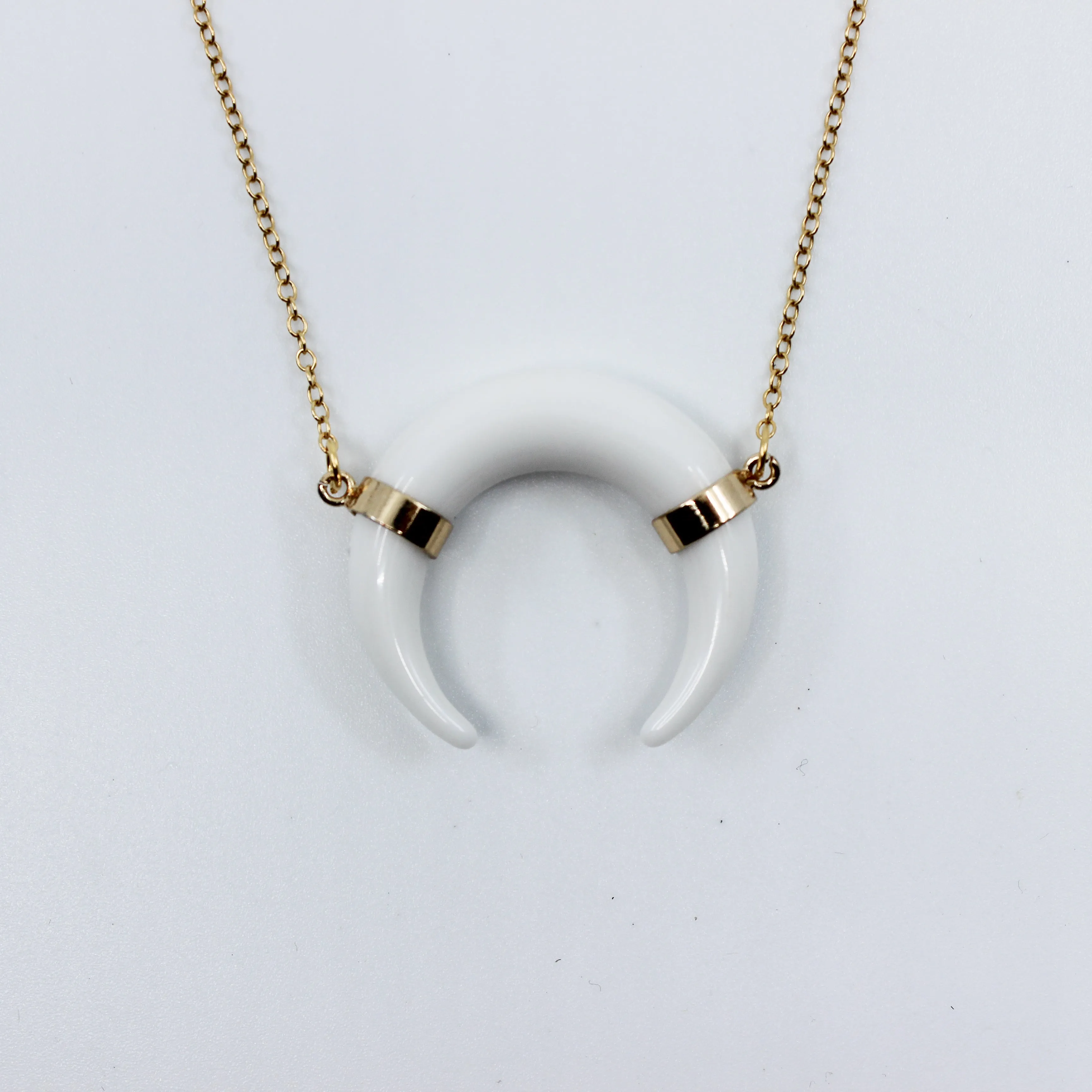 Grab Life by the Horn // Black or White Crescent Horn Necklace, Gold Filled Chain // BH-N003