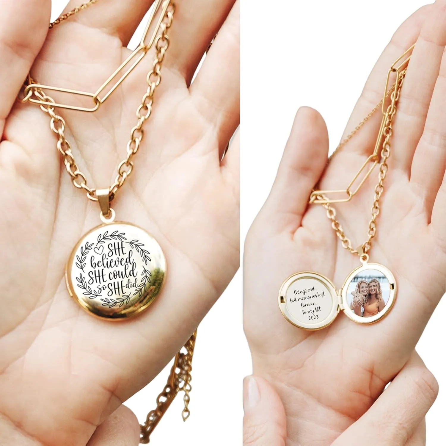 Graduation Gifts for Her Custom Locket Necklace Personalized Gold plated Clip Chain Layered Jewelry for Women