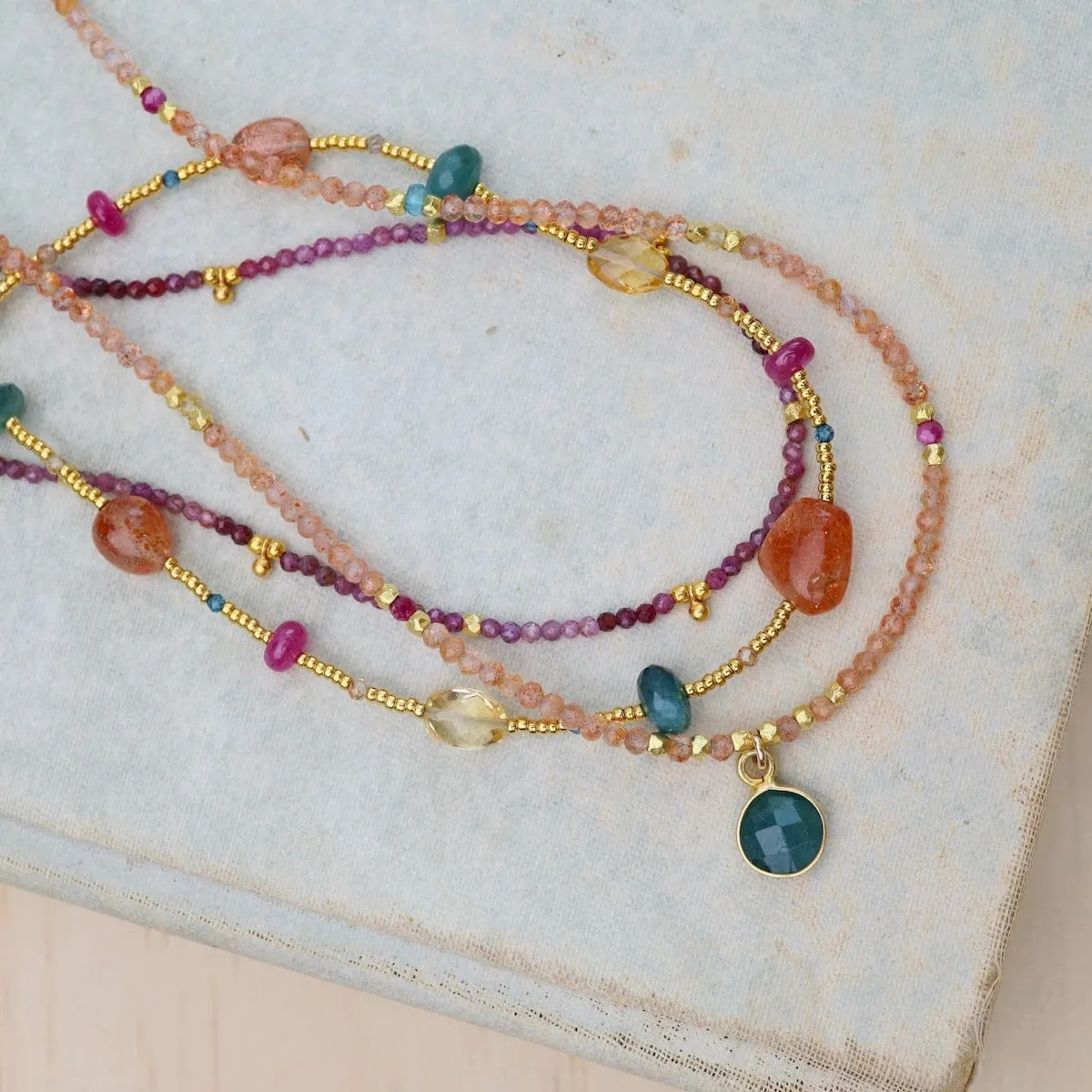 Grandidierite Coin On Sunstone Mix Necklace