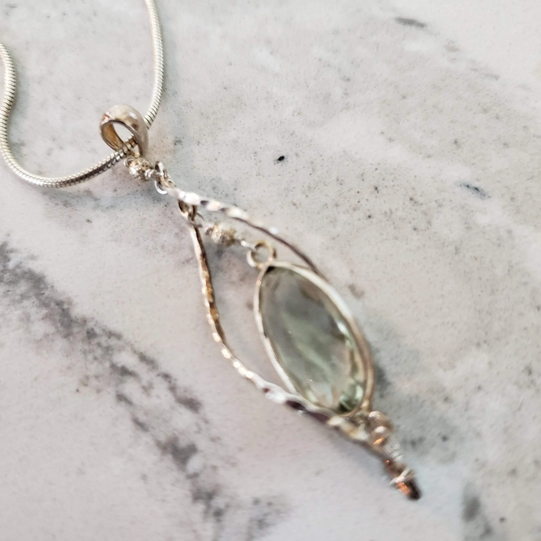 Green amethyst twist pendant