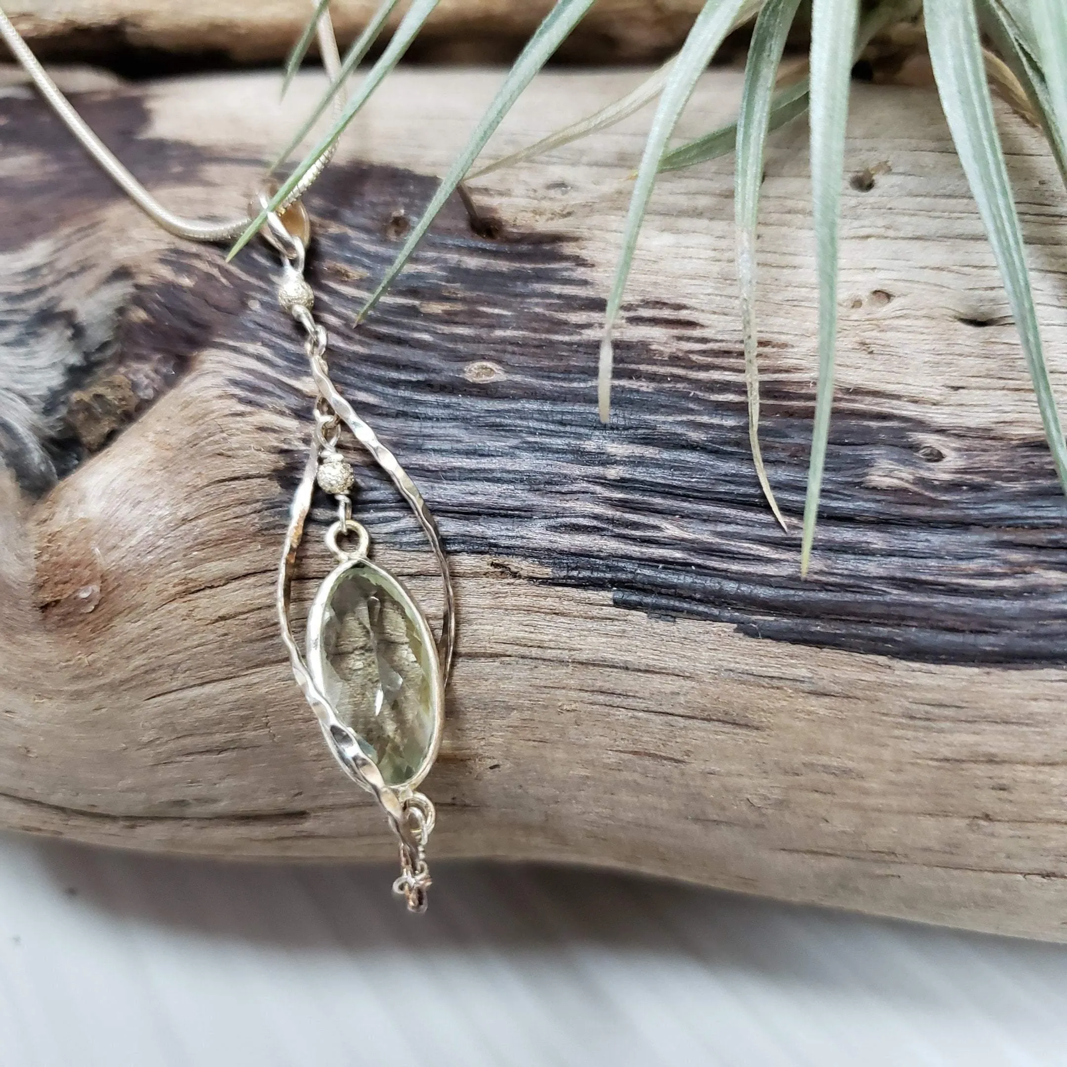 Green amethyst twist pendant