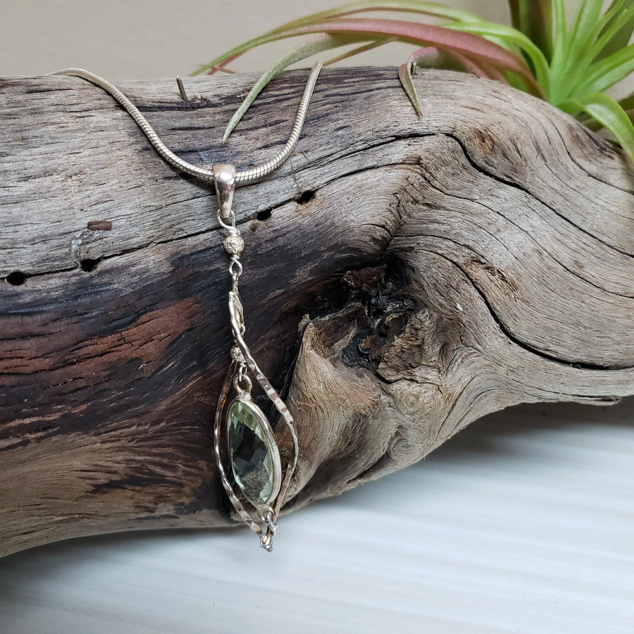 Green amethyst twist pendant