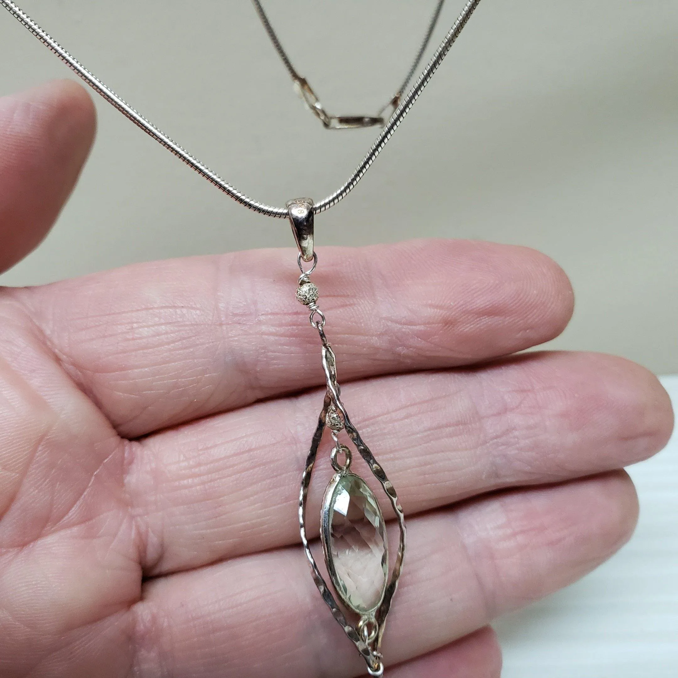 Green amethyst twist pendant