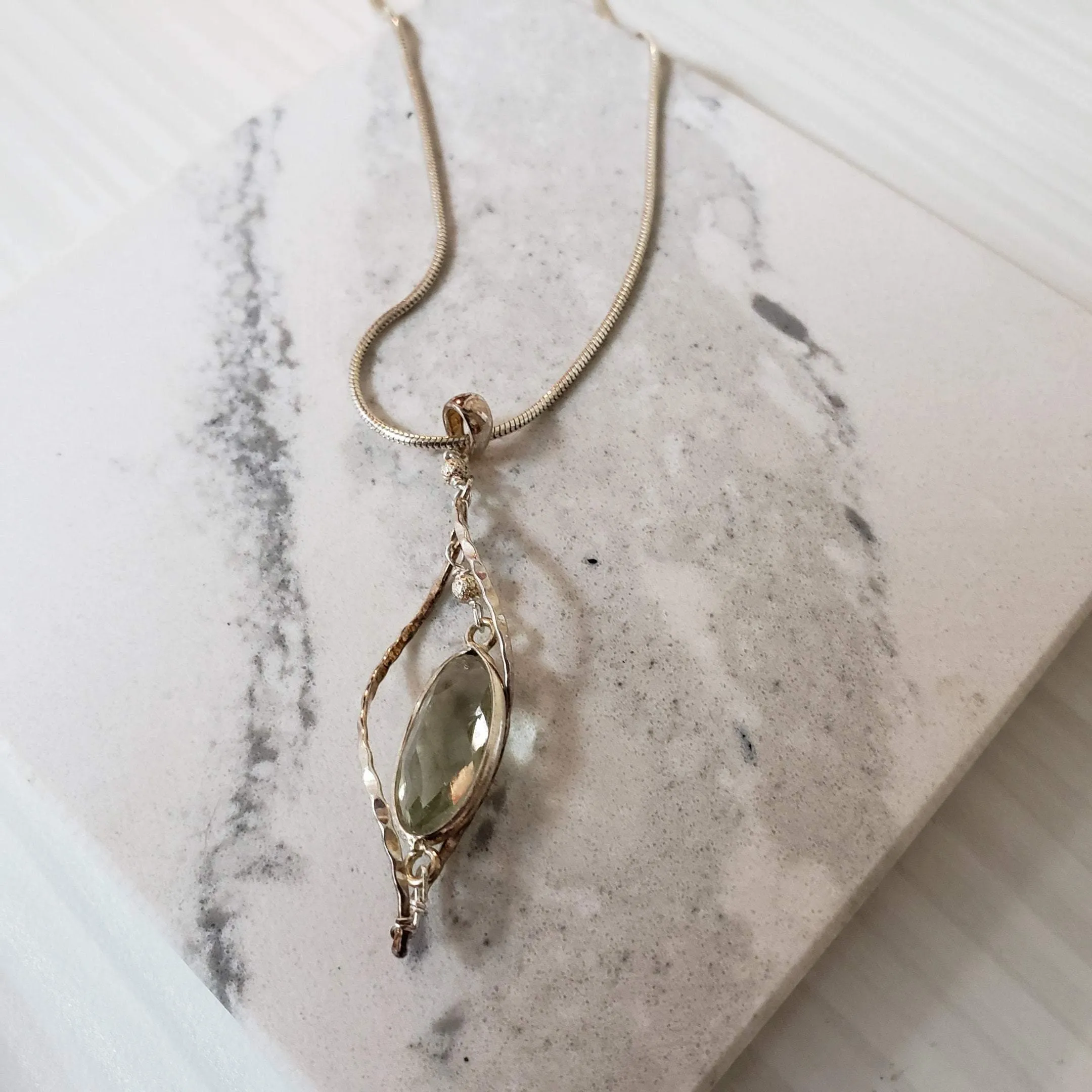 Green amethyst twist pendant