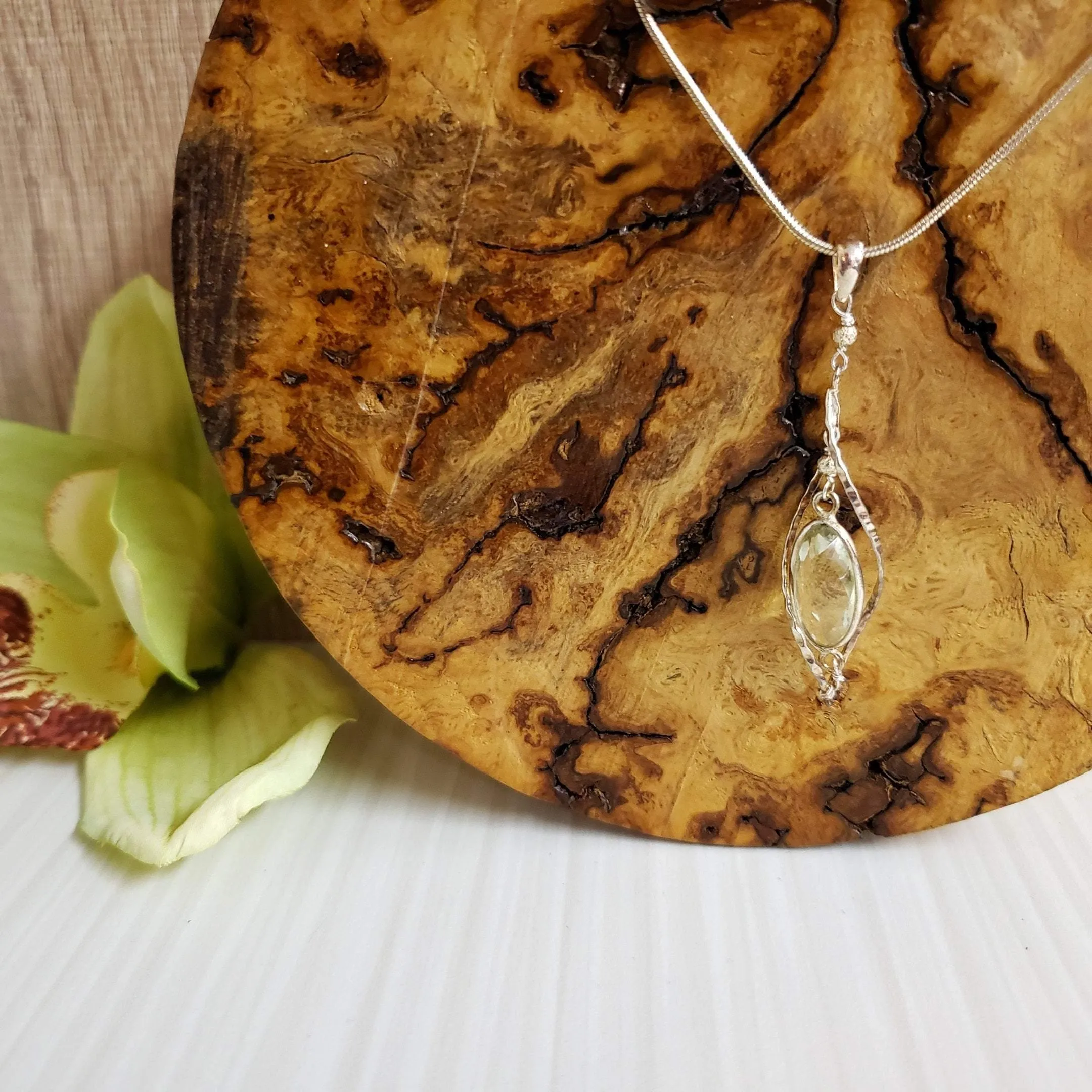 Green amethyst twist pendant