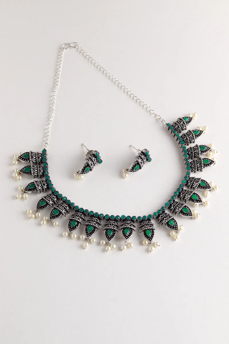 Green Gubari Oxidised Necklace Set