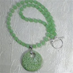 Green Sea Glass Bead Necklace with Swazi  Pendant