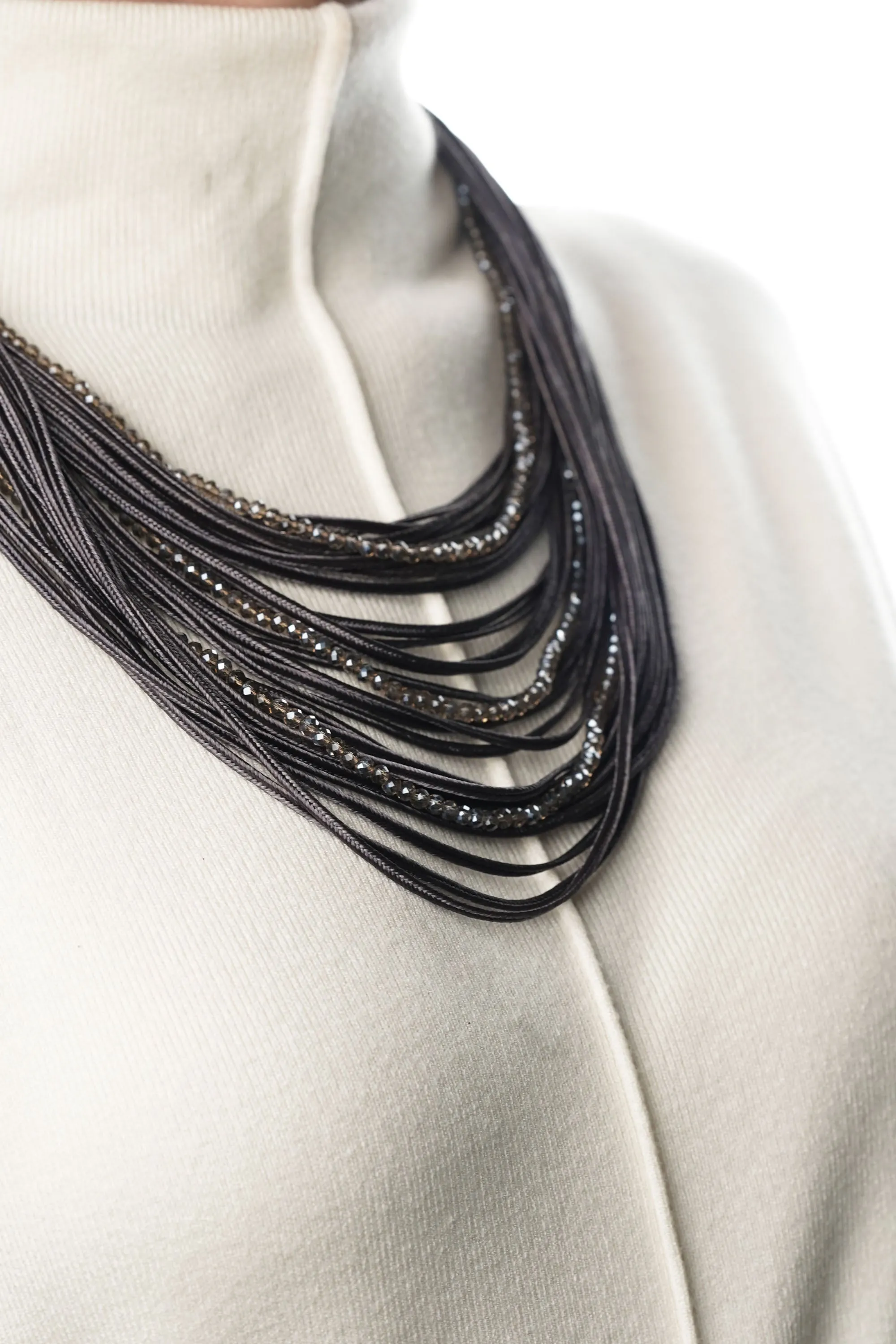 Grey Beaded Layered Necklace