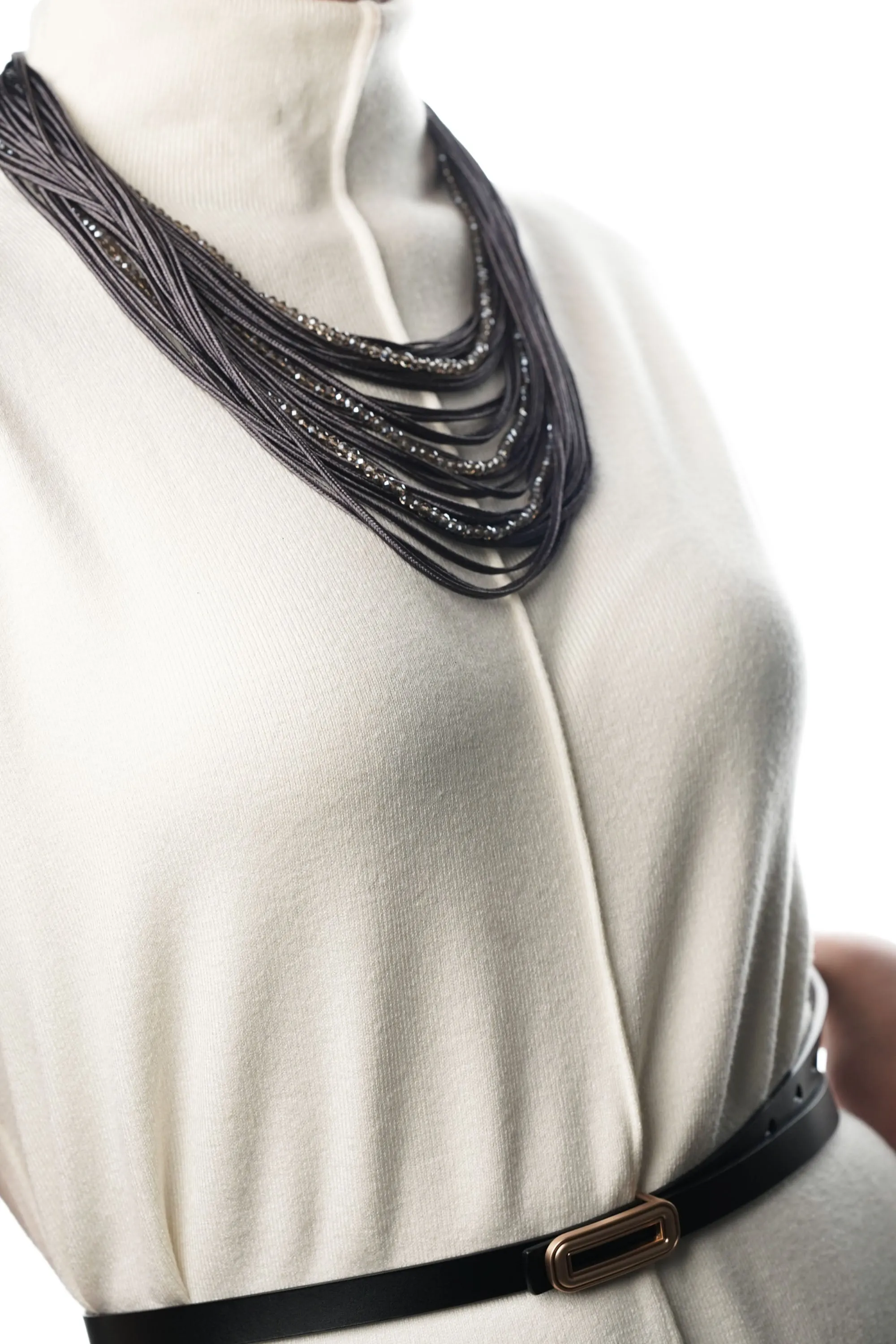 Grey Beaded Layered Necklace