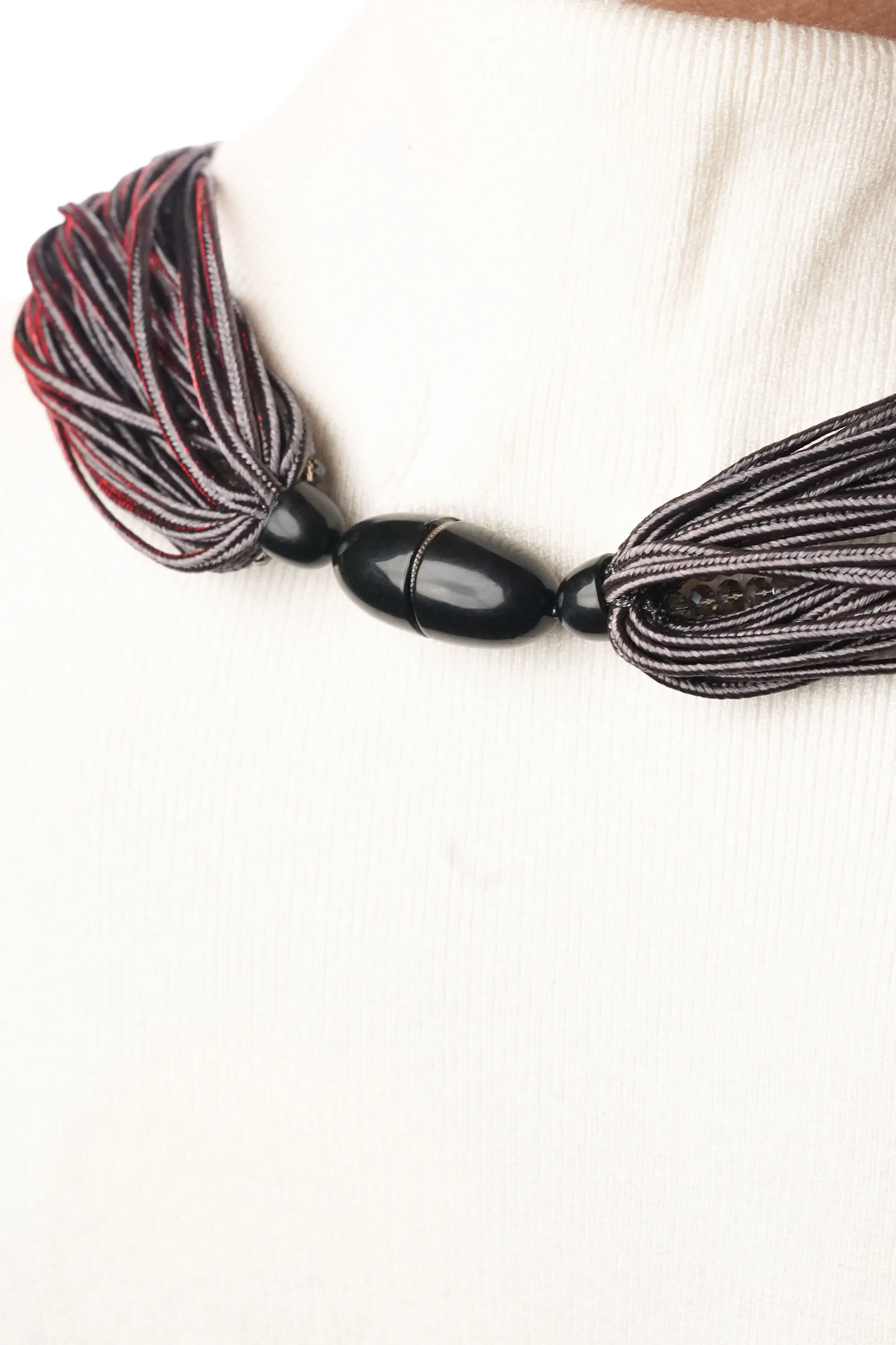 Grey Beaded Layered Necklace