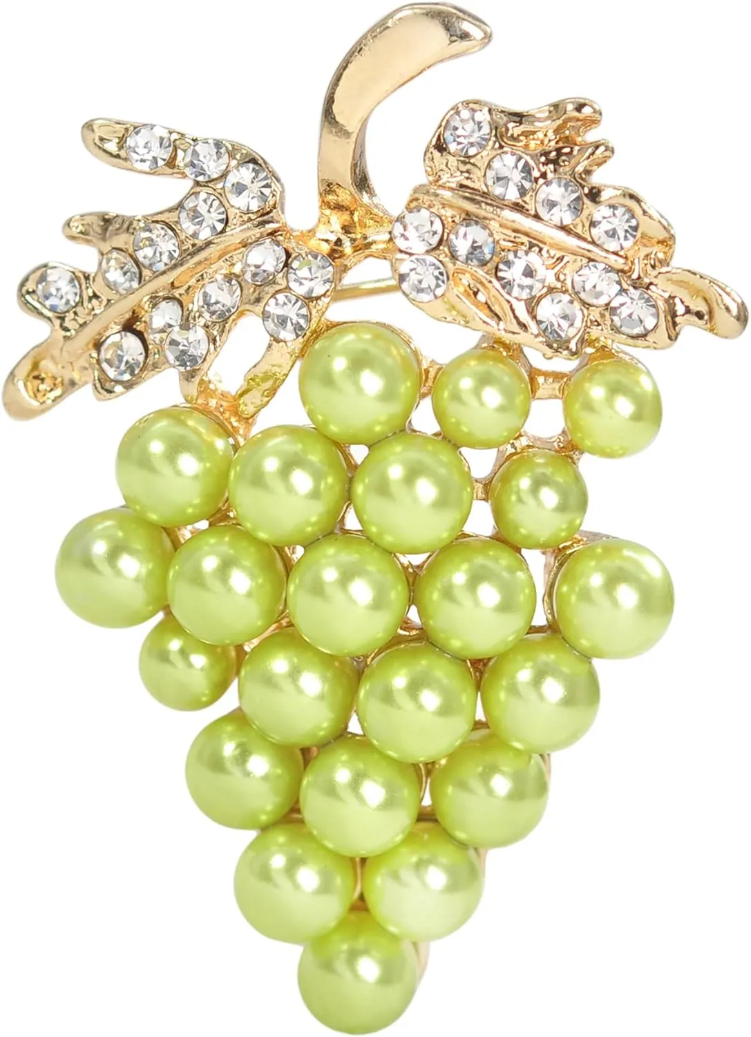 Gyn&Joy Golden Tone Rhinestones Faux Pearl Bead Cute Fruit Bunch Grapes Pin Brooches