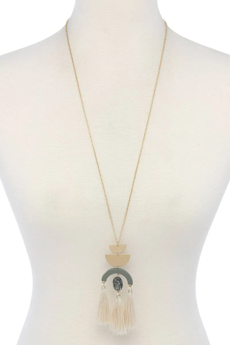 Half circle metal tassel pendant necklace