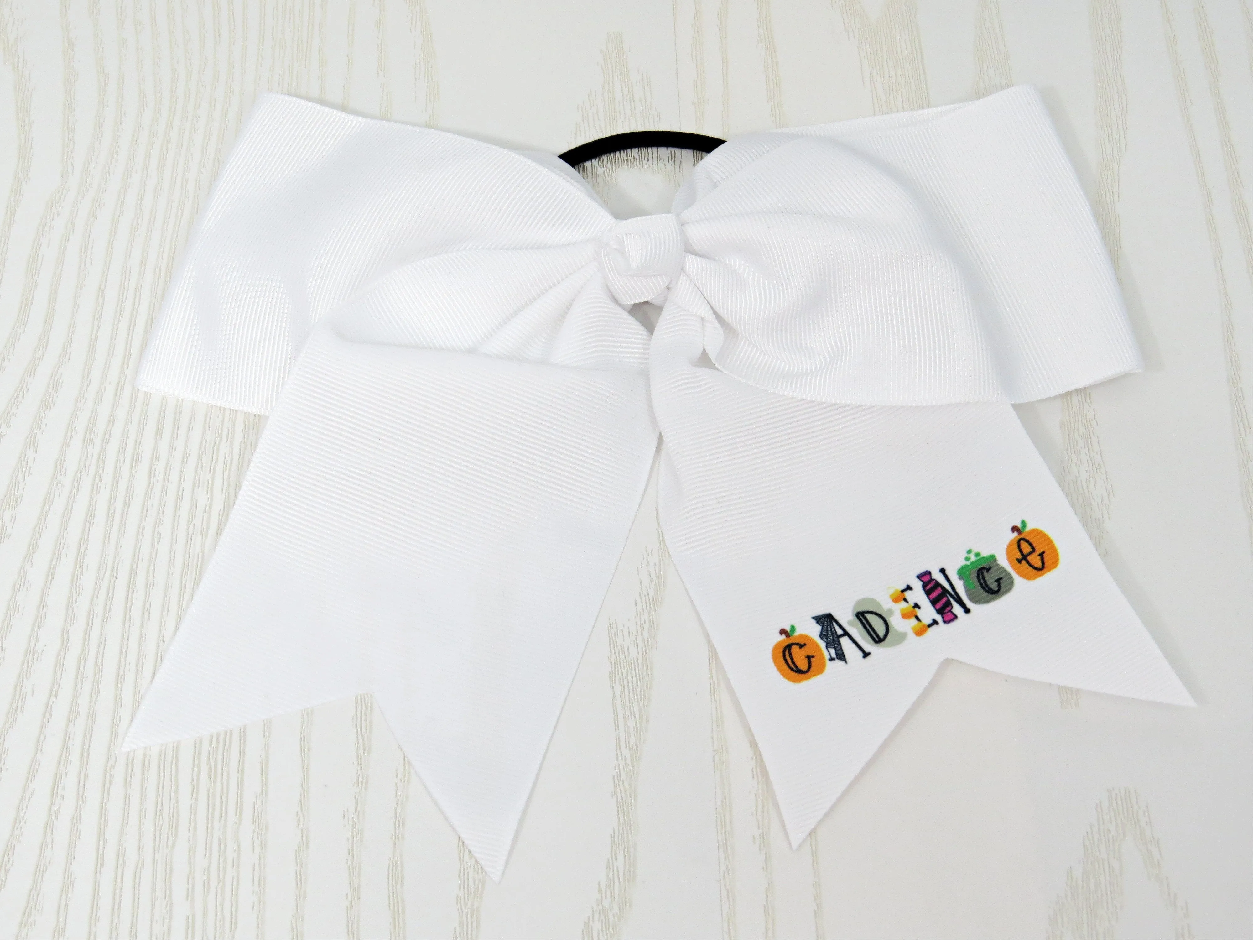Halloween Personalized Hair Bow for Girls - Boo Hair Tie Accessory- Custom White Preppy Bow Trick or Treat - Cheer 8" Bow - Ribbon