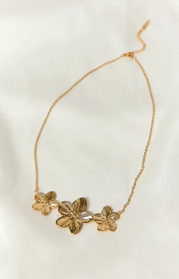 Halo Gold Frangipani Trio Necklace