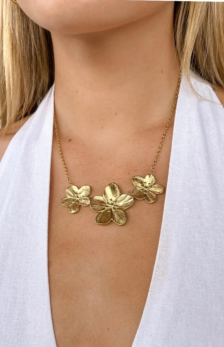 Halo Gold Frangipani Trio Necklace