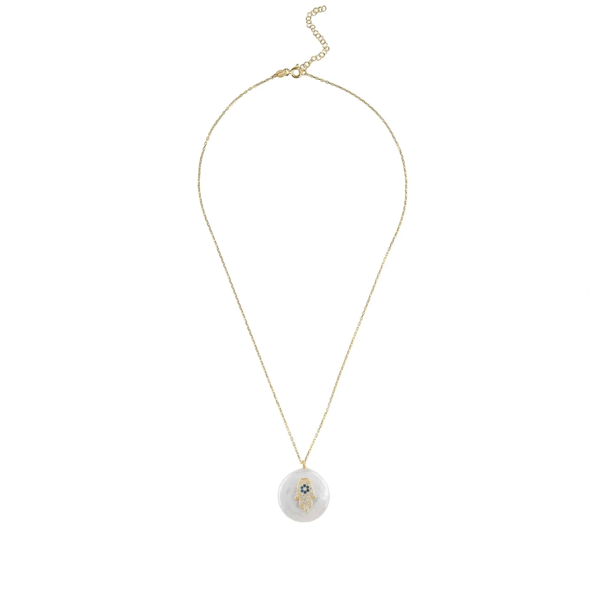 Hamsa Pearl Pendant Necklace Gold