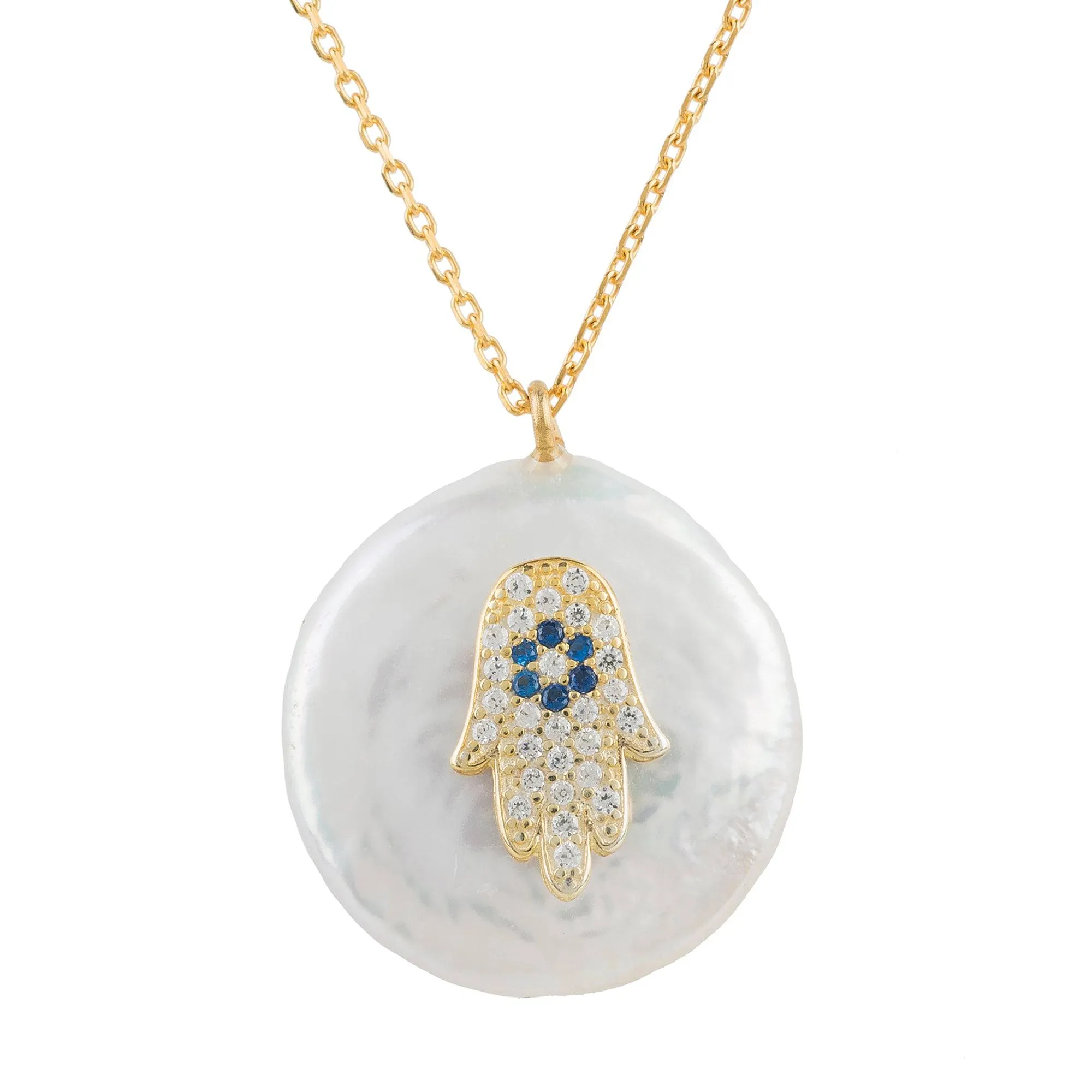 Hamsa Pearl Pendant Necklace Gold