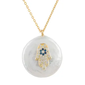 Hamsa Pearl Pendant Necklace Gold