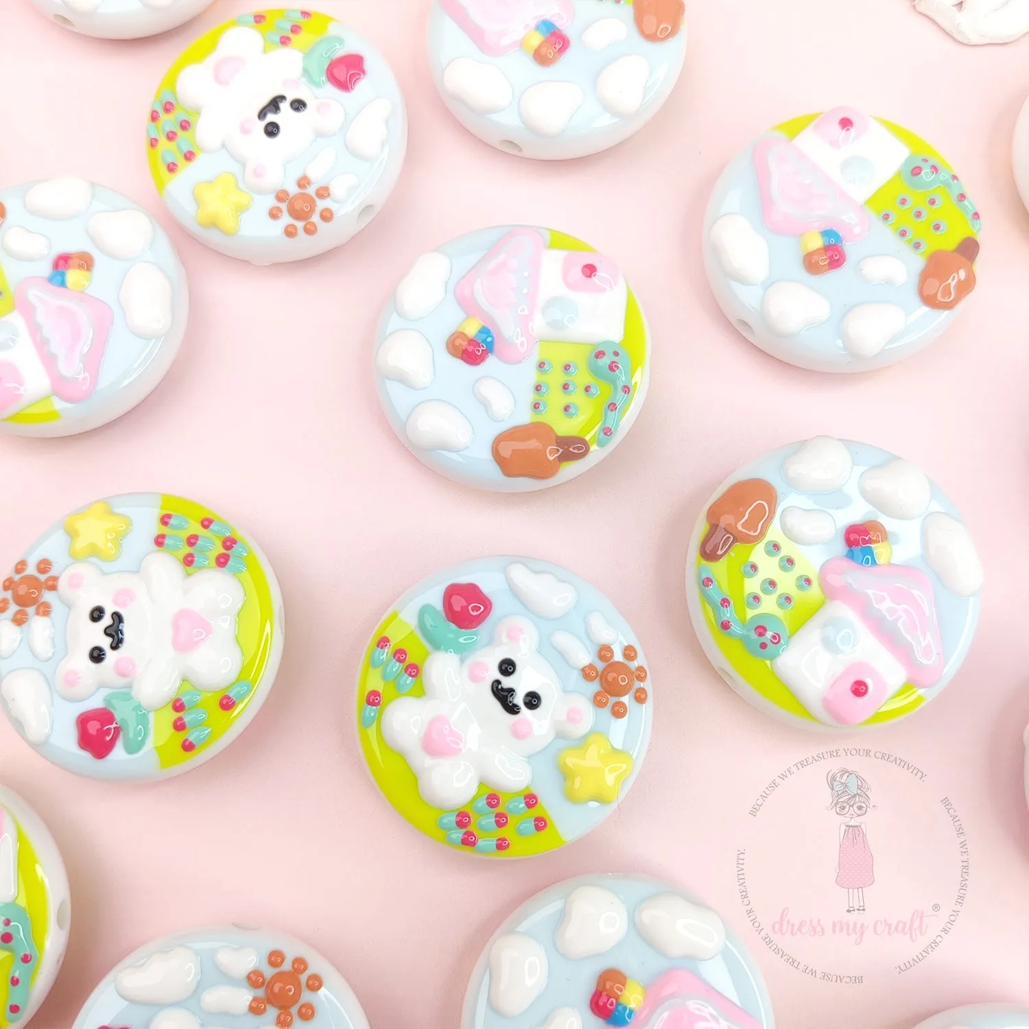 Hand-painted Round Beads - Cute Bear