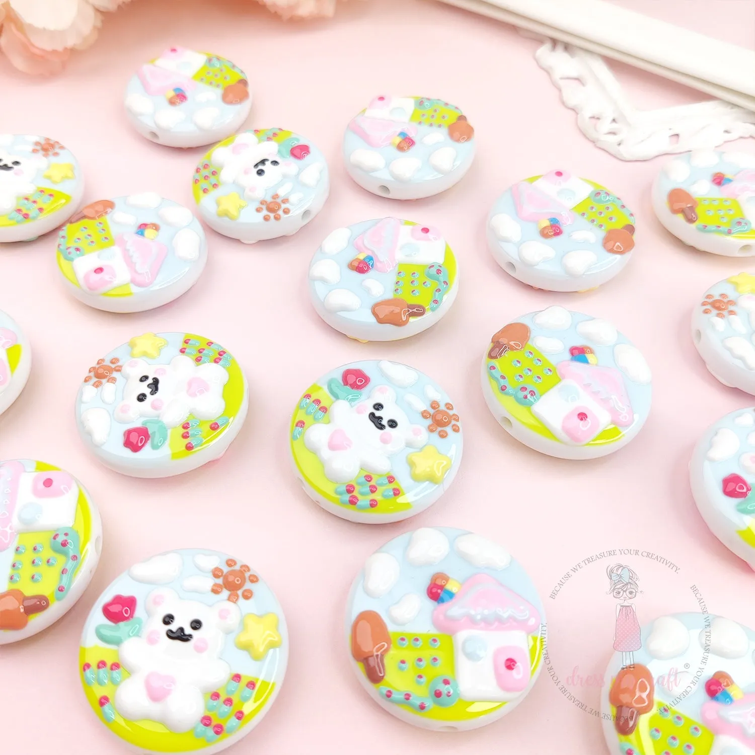 Hand-painted Round Beads - Cute Bear