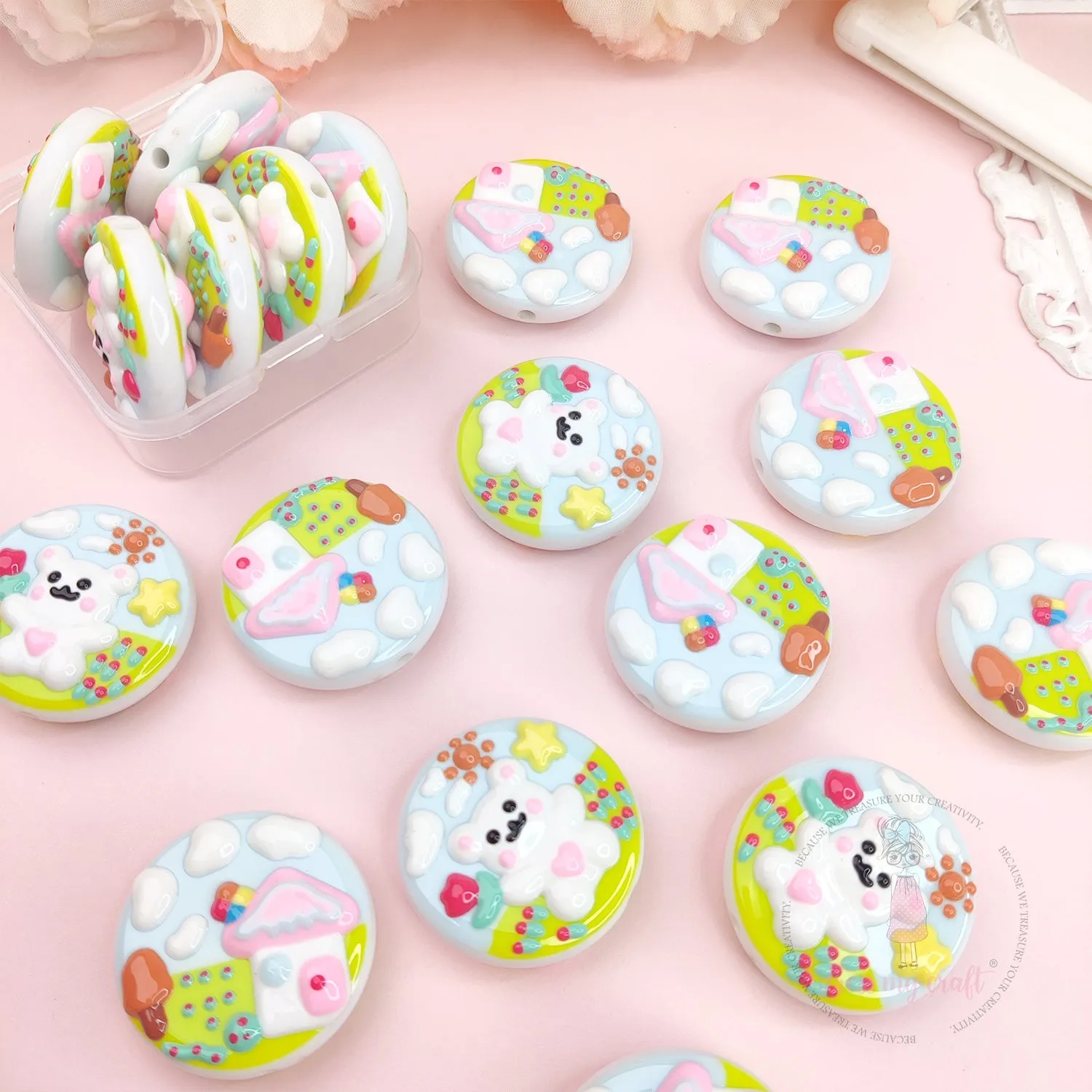 Hand-painted Round Beads - Cute Bear