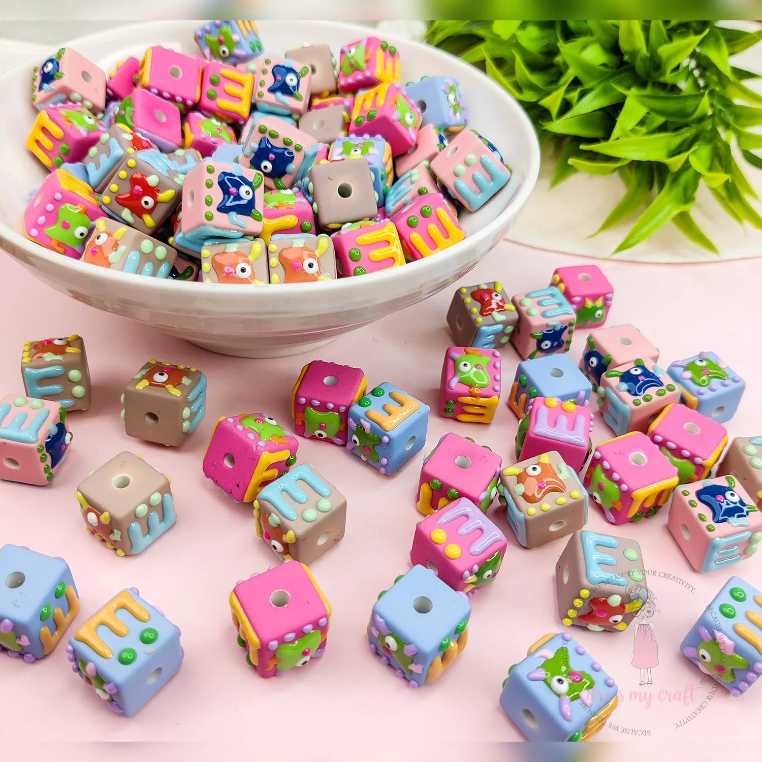 Hand-painted Square Monster Beads