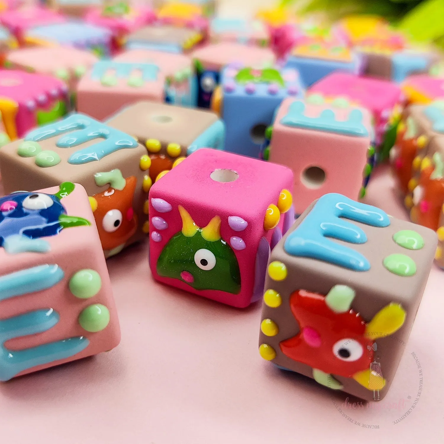 Hand-painted Square Monster Beads