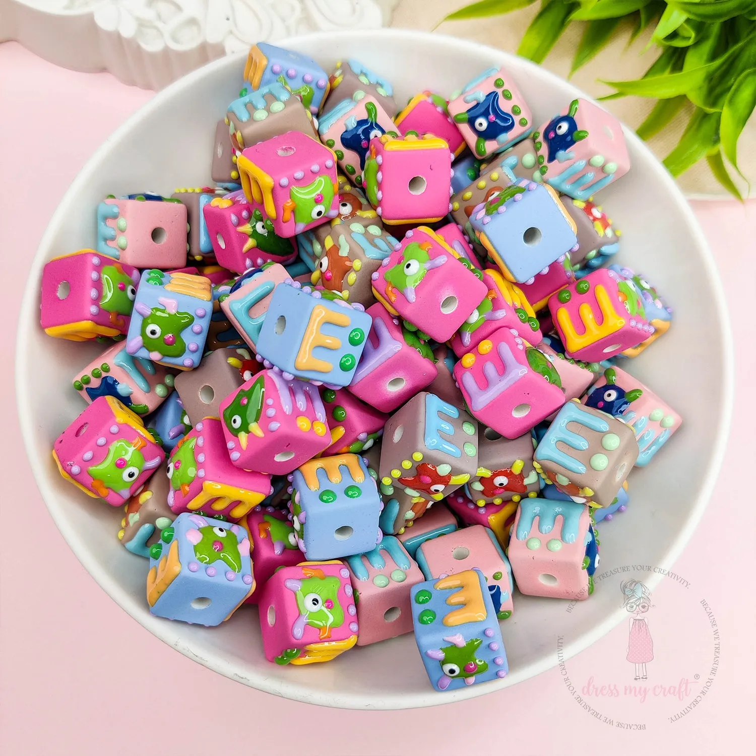 Hand-painted Square Monster Beads