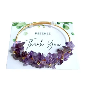 Handmade Genuine Amethyst Chips 14k Gold Filled Wire Wrapped Bracelet, Birthstone Chakra Healing Crystal Chips Adjustable Bangle Cuff Jewelry Gift for Women Girls